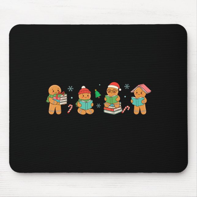 Mousepad Christmas Library Gingerbread Man Books Lover Book (Frente)