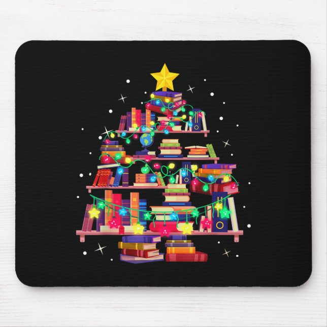 Mousepad Christmas Library Tree Love Reading Books Nerd Tea (Frente)