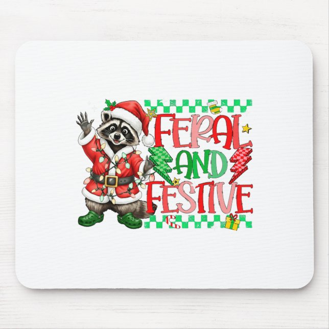 Mousepad Christmas Lights Feral But Festive Funny Raccoon S (Frente)