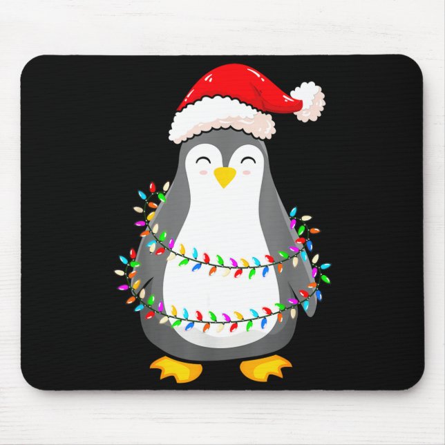 Mousepad Christmas Lights Penguin Wearing Xmas Hat - Pengui (Frente)