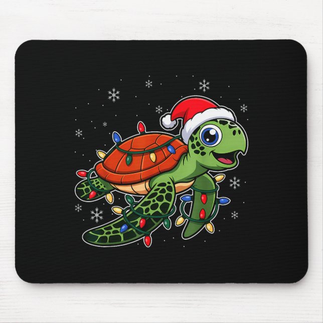Mousepad Christmas Lights Turtle Wearing Xmas Hat - Lover  (Frente)