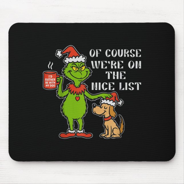 Mousepad Christmas List Santa, Funny Nice List Gift For Dog (Frente)