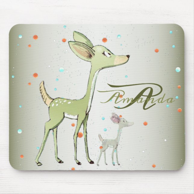 Mousepad Christmas Monogram Green Deers Holidays Cute (Frente)