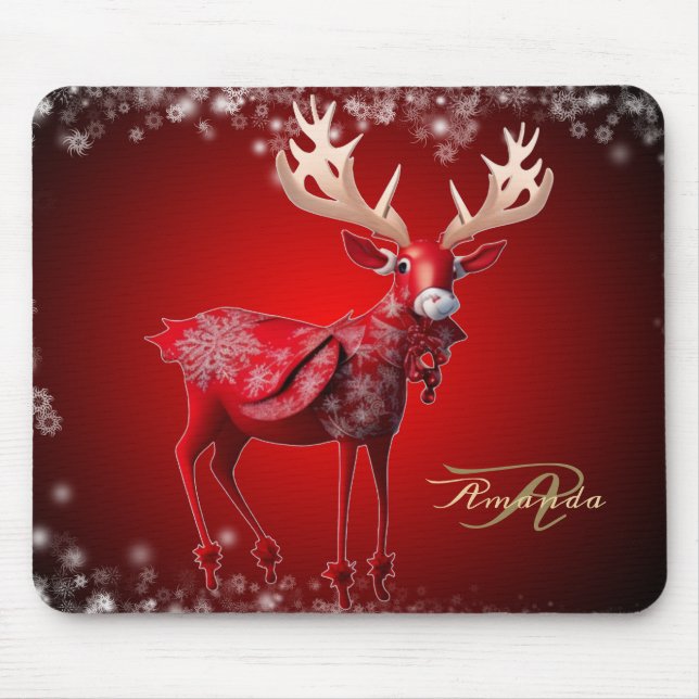 Mousepad Christmas Monogram Red Reindeer Winter Holidays (Frente)