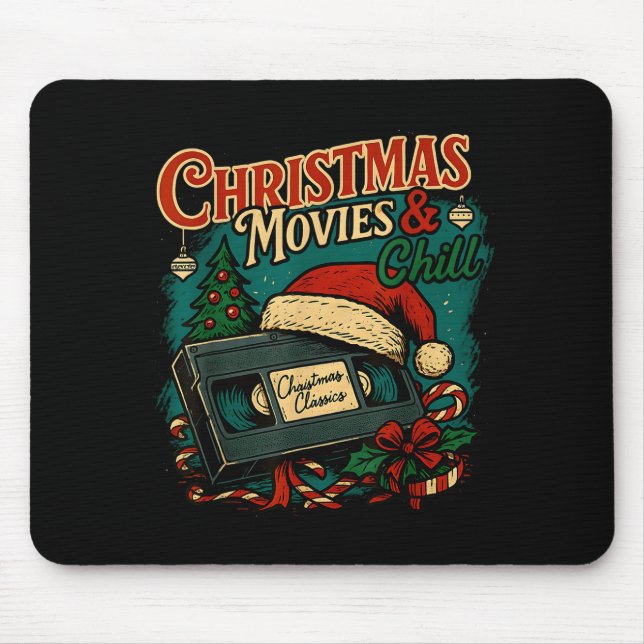 Mousepad Christmas Movies Chill Retro Vhs Holiday Nostalgia (Frente)