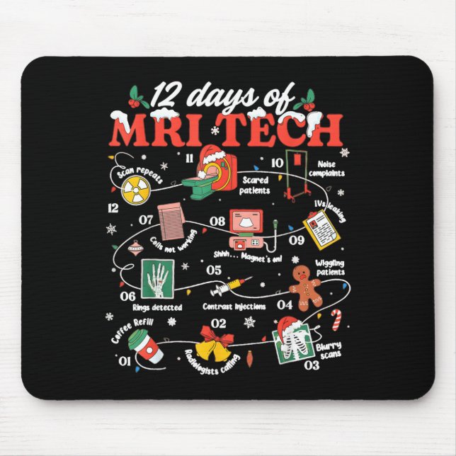 Mousepad Christmas Mri Tech 12 Days Of Mri Technician New M (Frente)