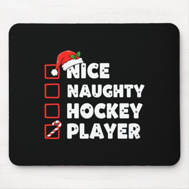 Mousepad Christmas Nice Naughty Hockey Player List Santa Ch (Frente)