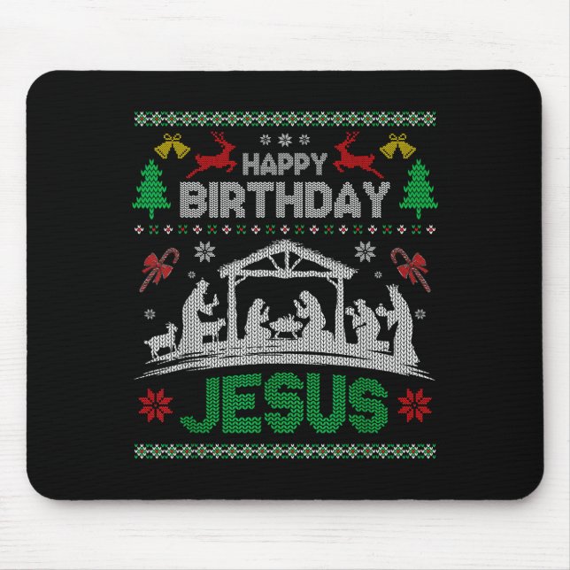 Mousepad Christmas Outfit Happy Birthday Jesus Holiday Ugly (Frente)