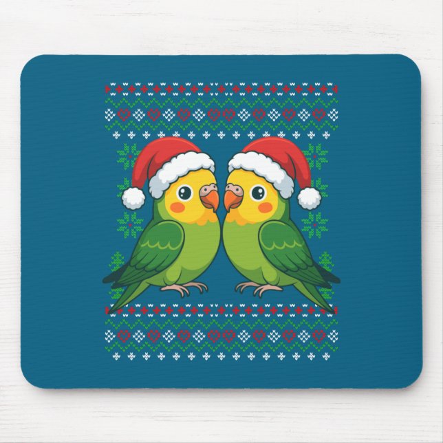 Mousepad Christmas Parakeet Ugly Xmas Sweater Parakeets Lon (Frente)