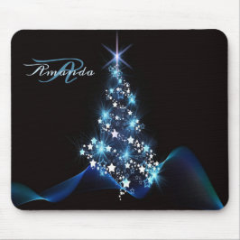 Mousepad Christmas Party Blue Tree Shiny Black Elegant