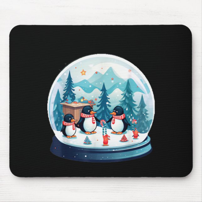 Mousepad Christmas Penguin Snow Globe Scene Family Holiday  (Frente)