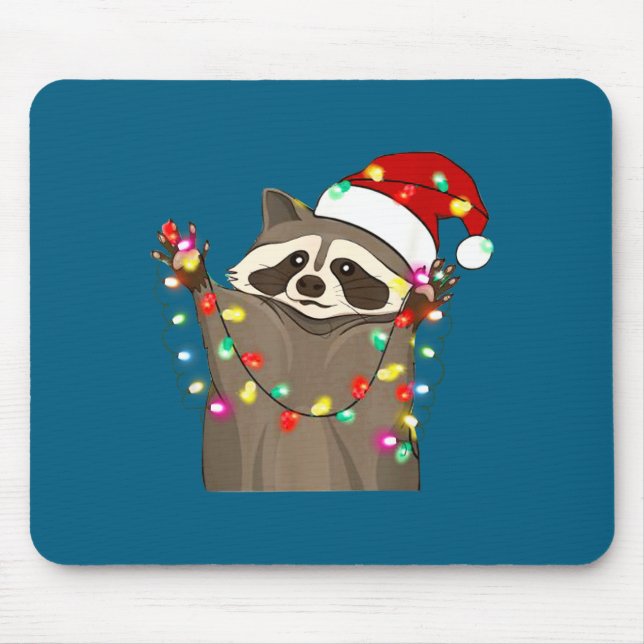 Mousepad Christmas Racoon Swea,funny Christmas Lights Racco (Frente)
