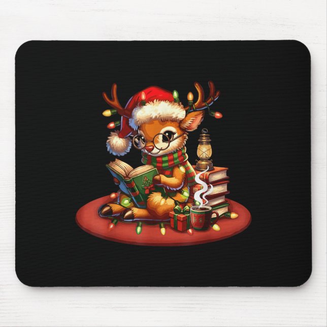 Mousepad Christmas Reading Book Lovers Bookworm Coffee Rein (Frente)