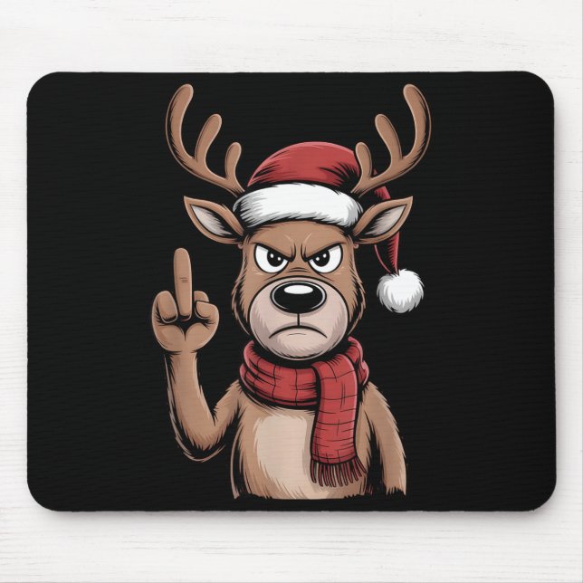 Mousepad Christmas Reindeer Middle Finger Sarcastic Xmas Fu (Frente)