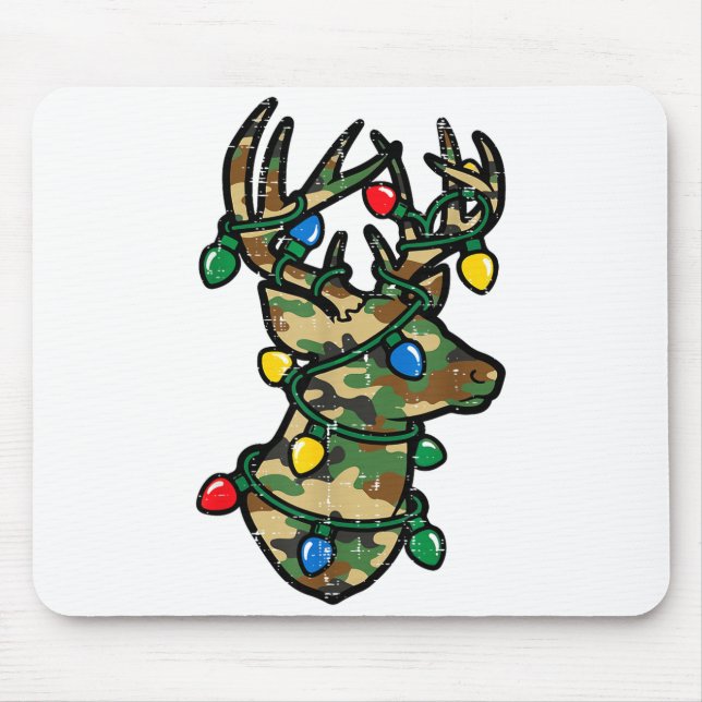 Mousepad Christmas Reindeer Silhouette Camo Xmas Lights Men (Frente)