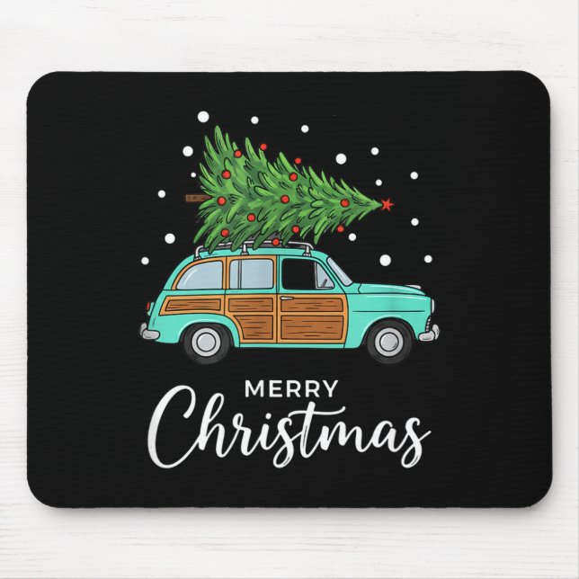 Mousepad Christmas Retro Car With Christmas Tree - Merry Me (Frente)