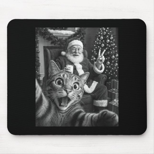 Mousepad Christmas Santa Claus Merry X-mas Funny Cat Selfie (Frente)