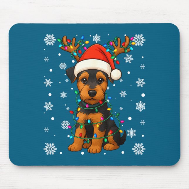 Mousepad Christmas Santa Hat Reindeer Airedale Terrier Love (Frente)