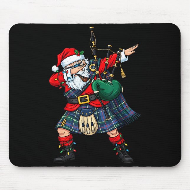 Mousepad Christmas Santa Playing Scottish Bagpes Funny Holi (Frente)