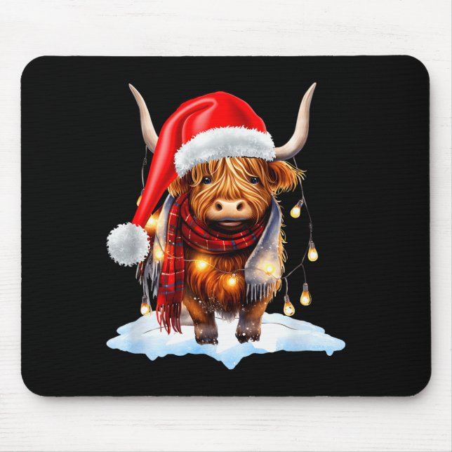 Mousepad Christmas Scottish Highland Cow Wrapped In Christm (Frente)