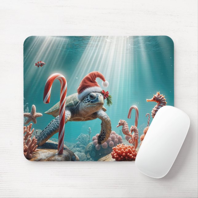 Mousepad Christmas Sea Turtle With Candy Canes (Com mouse)