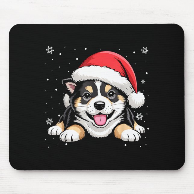 Mousepad Christmas Shiba Inu Dog Wearing Santa Hat Pet Anim (Frente)