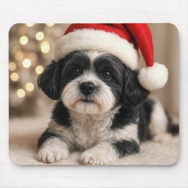 Mousepad Christmas Shih Tzu Dog With Santa Hat (Frente)