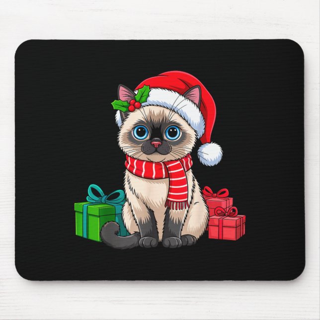 Mousepad Christmas Siamese Cat Holiday Kitten Xmas Men Wome (Frente)