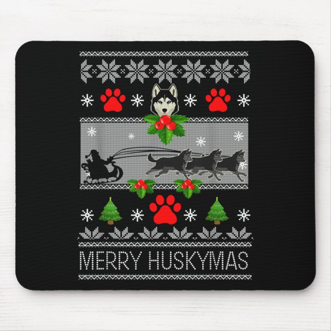 Mousepad Christmas Siberian Husky Dog Husky Ugly Merry Husk (Frente)