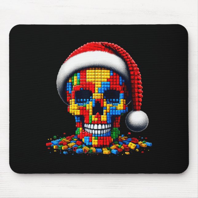 Mousepad Christmas Skull Santa Hat Block Bricks Master Buil (Frente)
