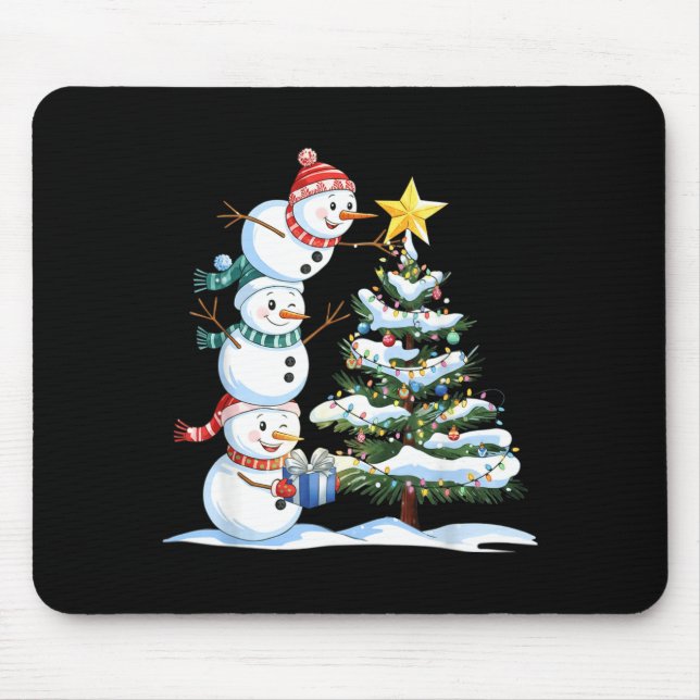 Mousepad Christmas Snowman Christmas Tree Funny Snowman Lov (Frente)