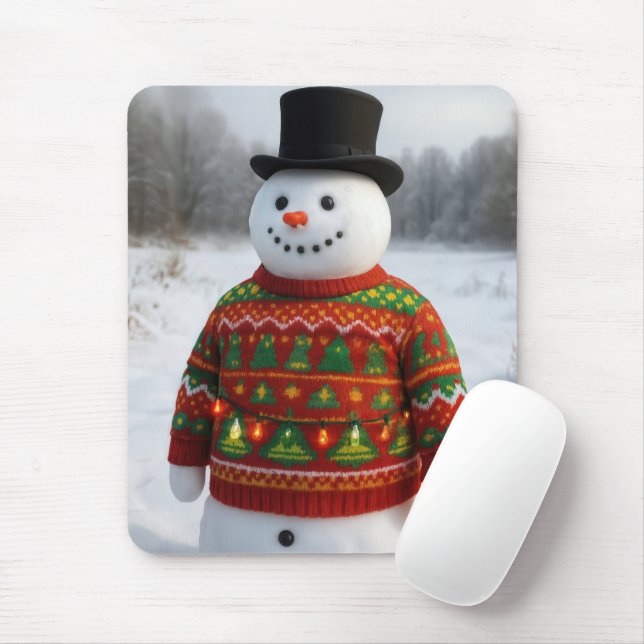 Mousepad Christmas Snowman Wearing an Ugly Sweater (Com mouse)