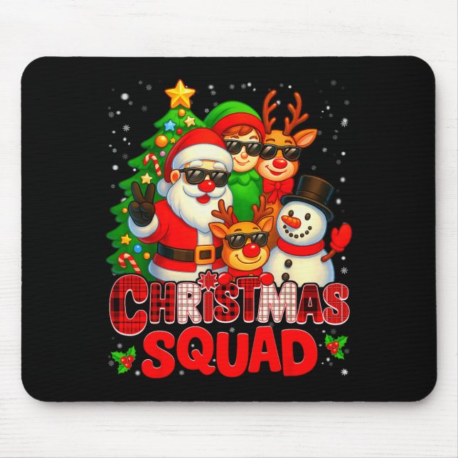 Mousepad Christmas Squad Plaid Santa Snowman Elf Rudolph Xm (Frente)