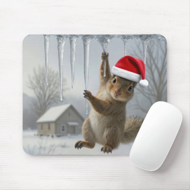 Mousepad Christmas Squirrel Hanging From an Icicle (Com mouse)