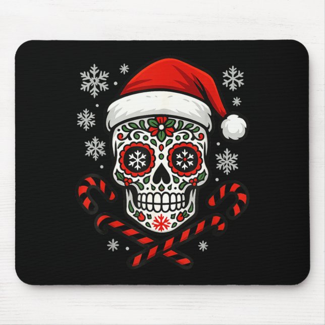 Mousepad Christmas Sugar Calavera Skull Santa Hat Candy Can (Frente)