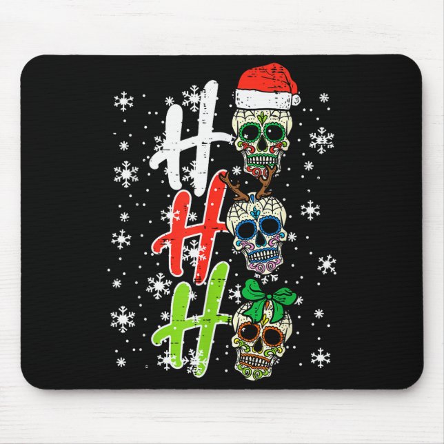 Mousepad Christmas Sugar Skull Ho Ho Ho Xmas Mexican Men Wo (Frente)