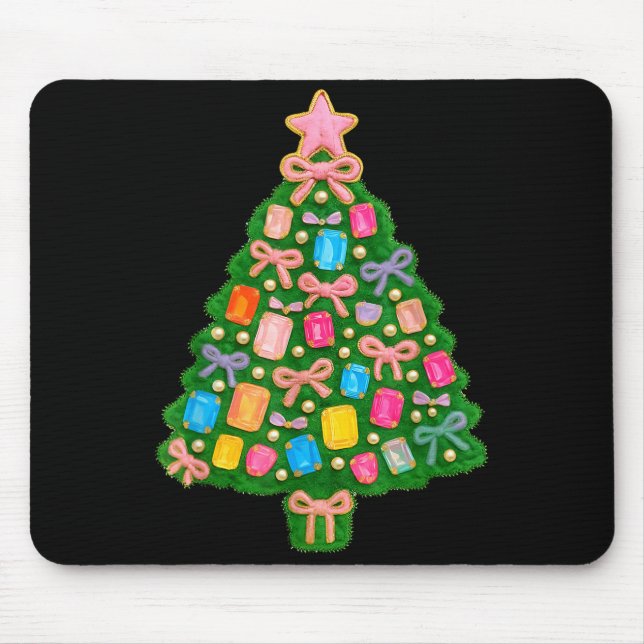 Mousepad Christmas Tree Coquette Bow Crochet Xmas Pajamas H (Frente)
