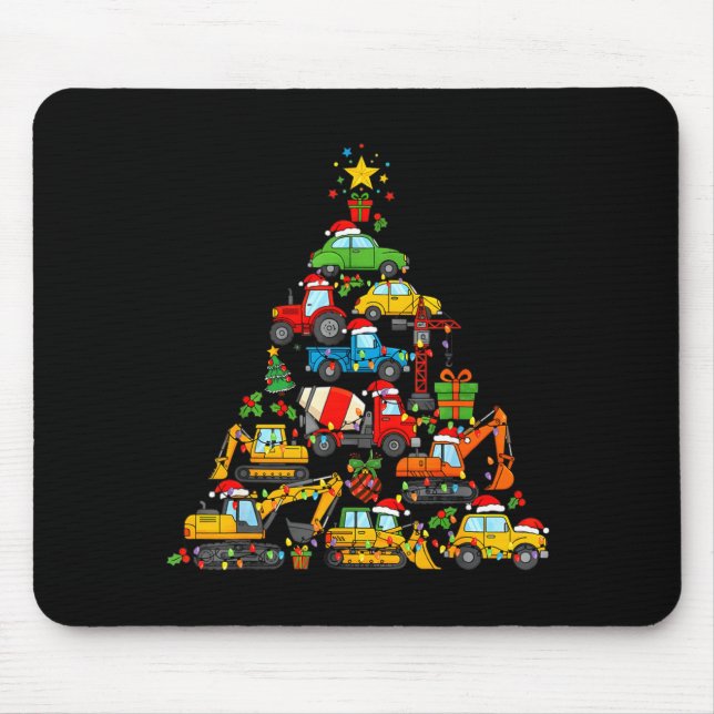 Mousepad Christmas Tree Cute Construction Truck Xmas Holida (Frente)