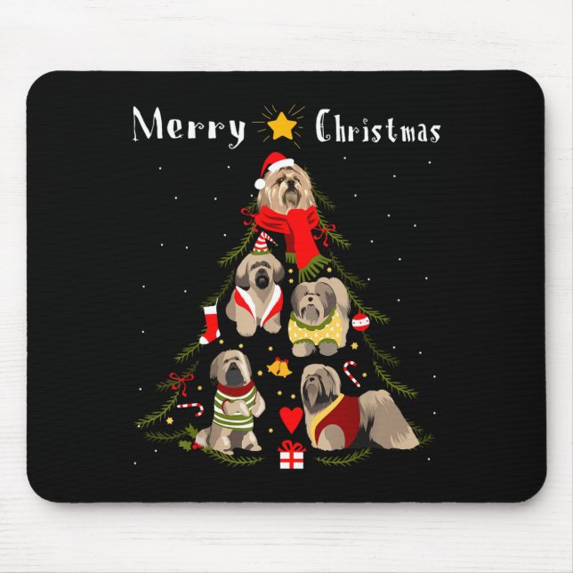 Mousepad Christmas Tree Lhasa Apso Lover Xmas Dog Owner New (Frente)