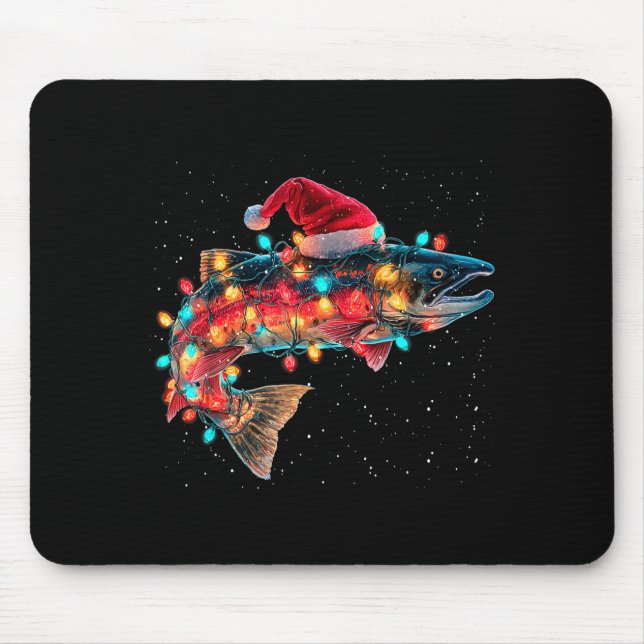 Mousepad Christmas Trout Fish Funny Fishing Santa Hat Light (Frente)