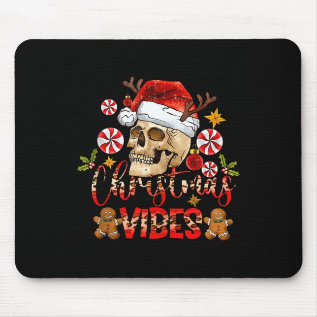 Mousepad Christmas Vibes Skull Santa Hat Christmas Skeleton (Frente)