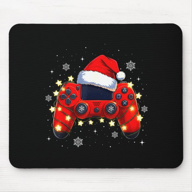 Mousepad Christmas Video Game Controller Santa Hat Gamer Bo (Frente)