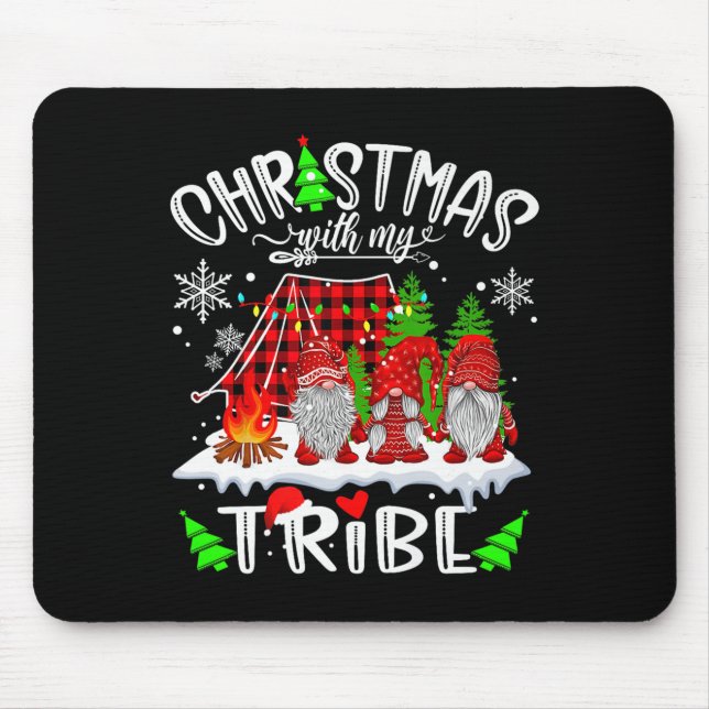 Mousepad Christmas With My Tribe Red Plaid Cute Gnomes Fami (Frente)