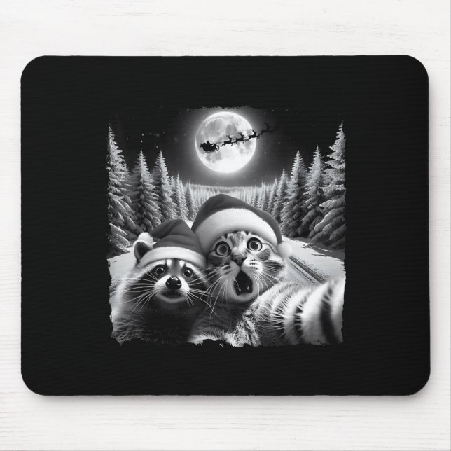 Mousepad Christmas Xmas Holiday Funny Cat Taking Selfie Rac (Frente)