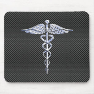 Mousepad Chrome Caduceus Símbolo médico Decor de Fibra Carb