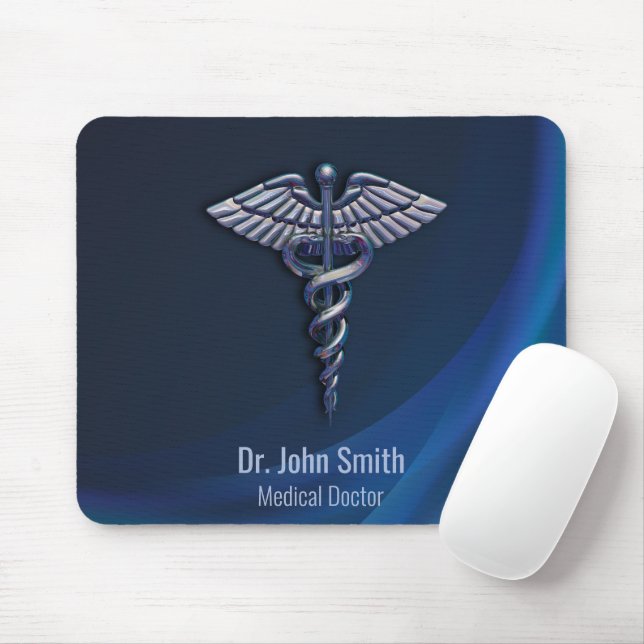 Mousepad Chrome Dark 3D Holographic Medical Caduceus (Com mouse)