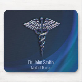 Mousepad Chrome Dark 3D Holographic Medical Caduceus