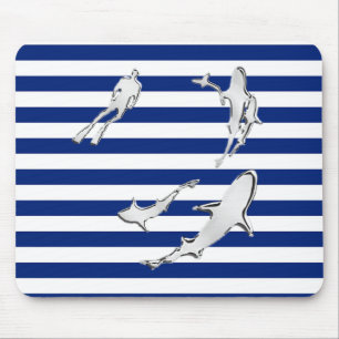 Mousepad Chrome Diver e Tubarões Silhuettes em Stripes