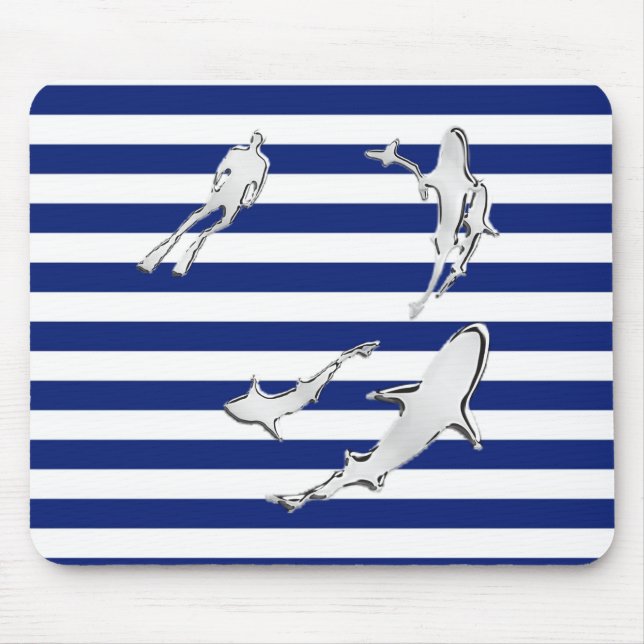 Mousepad Chrome Diver e Tubarões Silhuettes em Stripes (Frente)