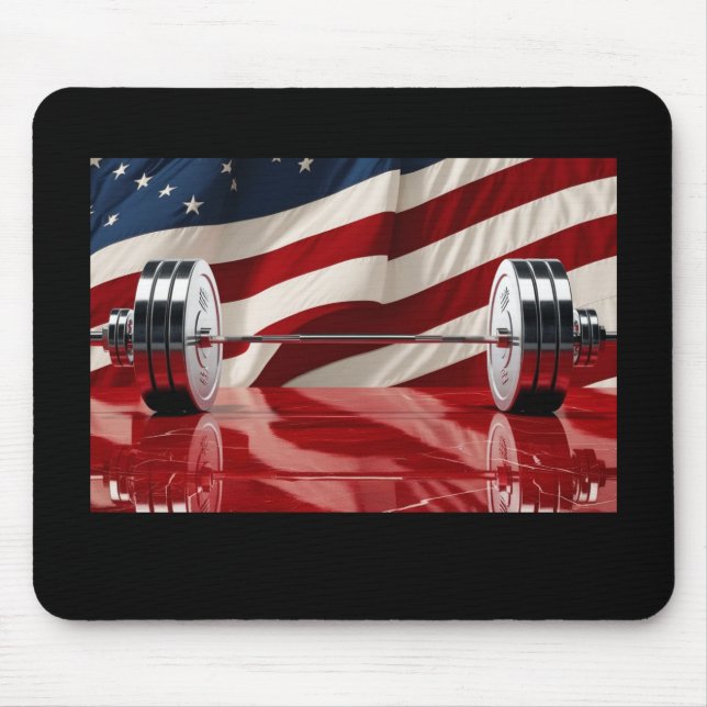 Mousepad Chrome Olympic Barbell Set U.S. Flag Background (Frente)